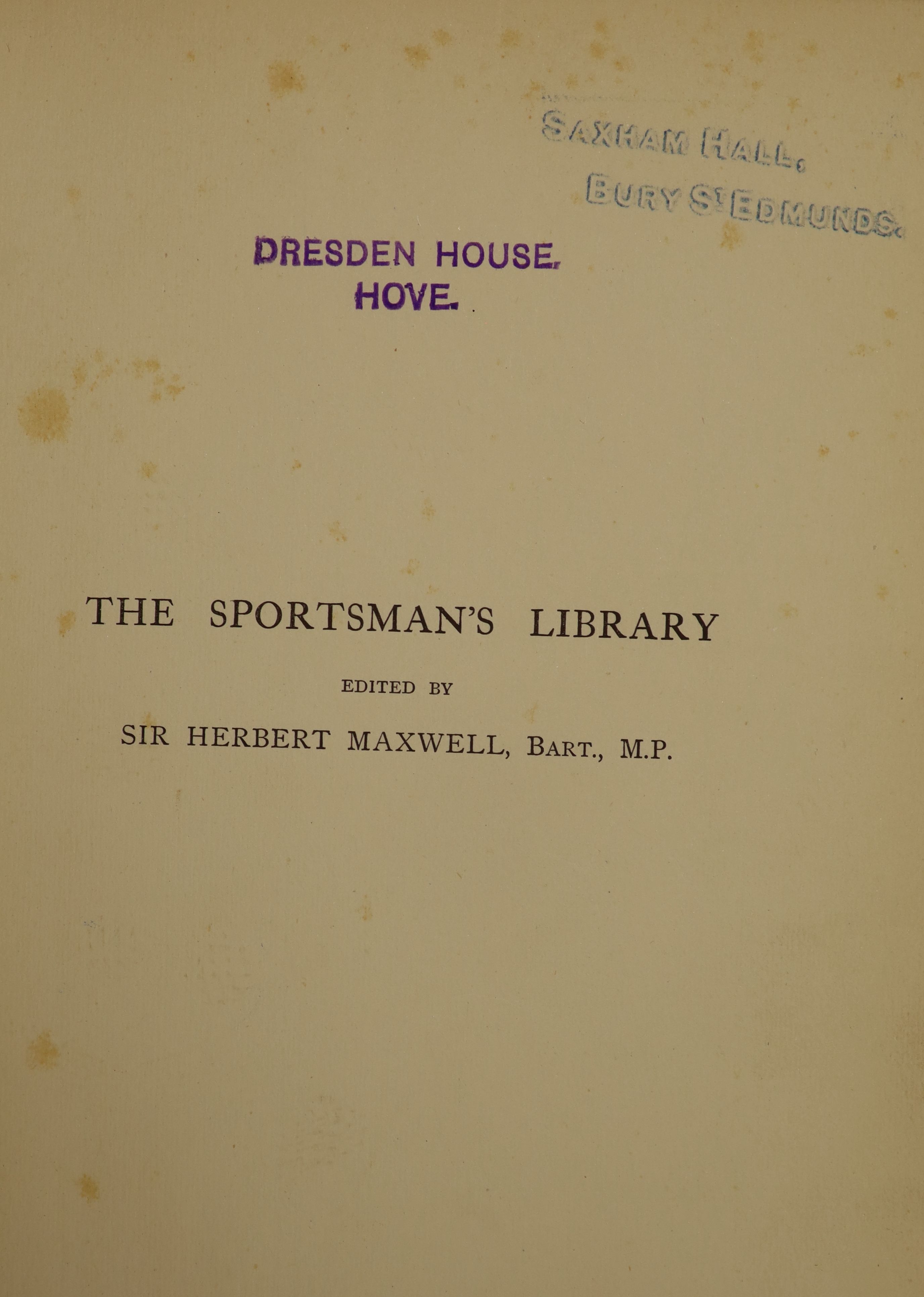 The Sportsman’s Library - edited by Sir Herbert Maxwell - 6 works, all half vellum - Scrope, William - The Art of Deer-Stalking, 1897; Berkeley, Grantley F. - Reminisces of a Huntsman, 1897; ‘’Nimrod’’, [Apperley, Charle